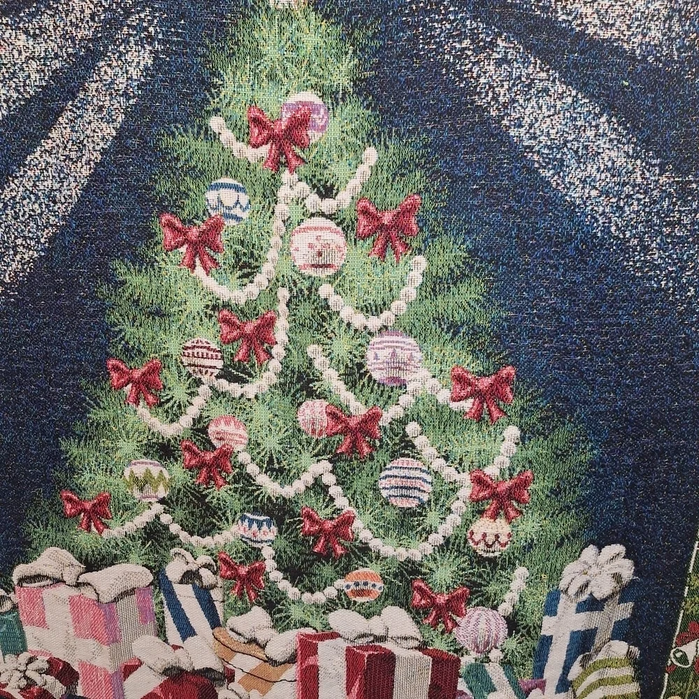 Green and Red Holiday Blanket with Festive Christmas Tree Design